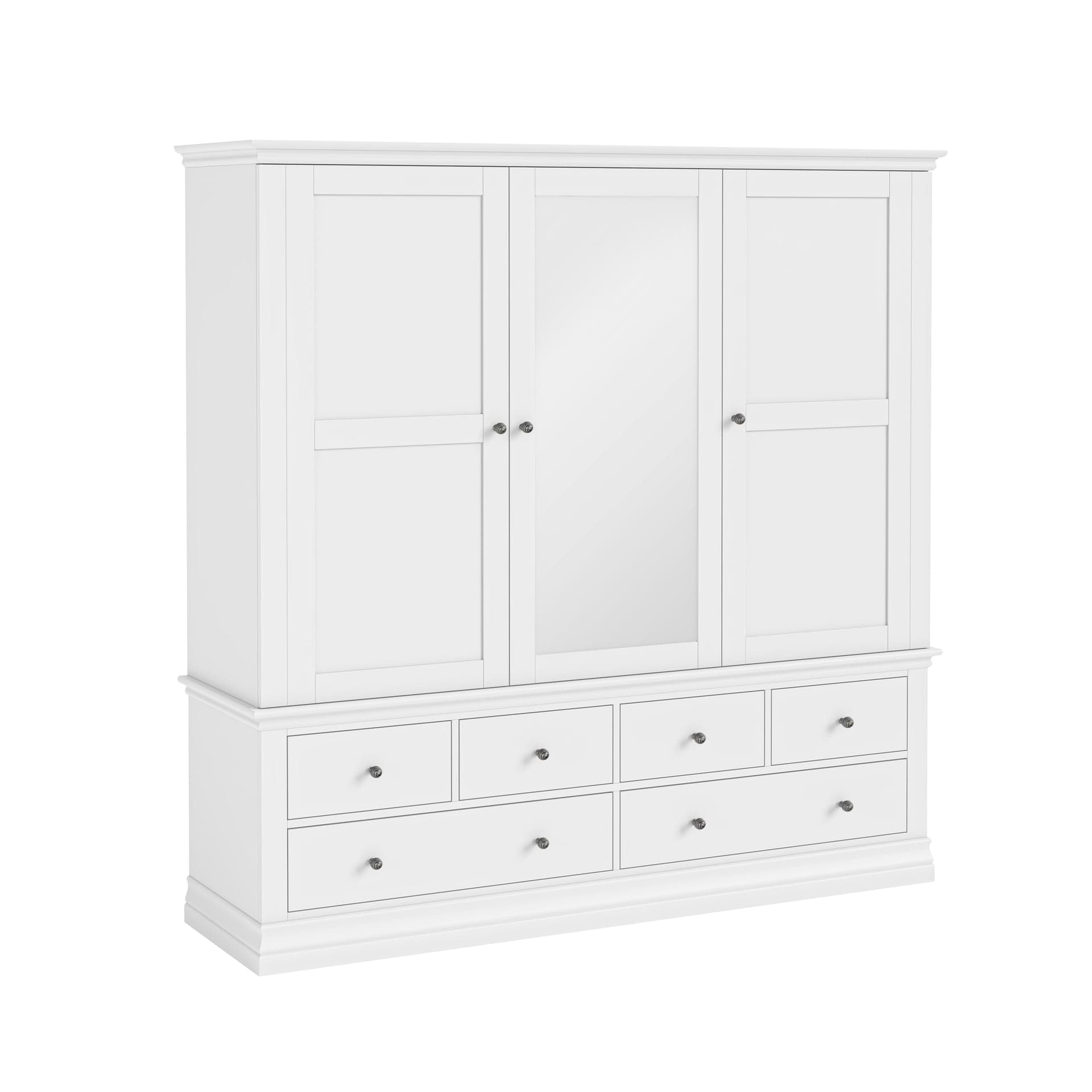 Bordeaux Triple Wardrobe 6 Drawer - White