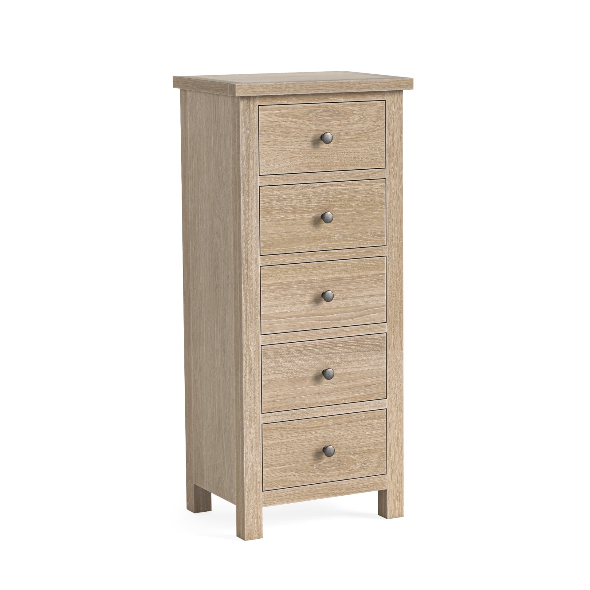 Modern Country 5 Drawer Tall Chest Oak White Wash