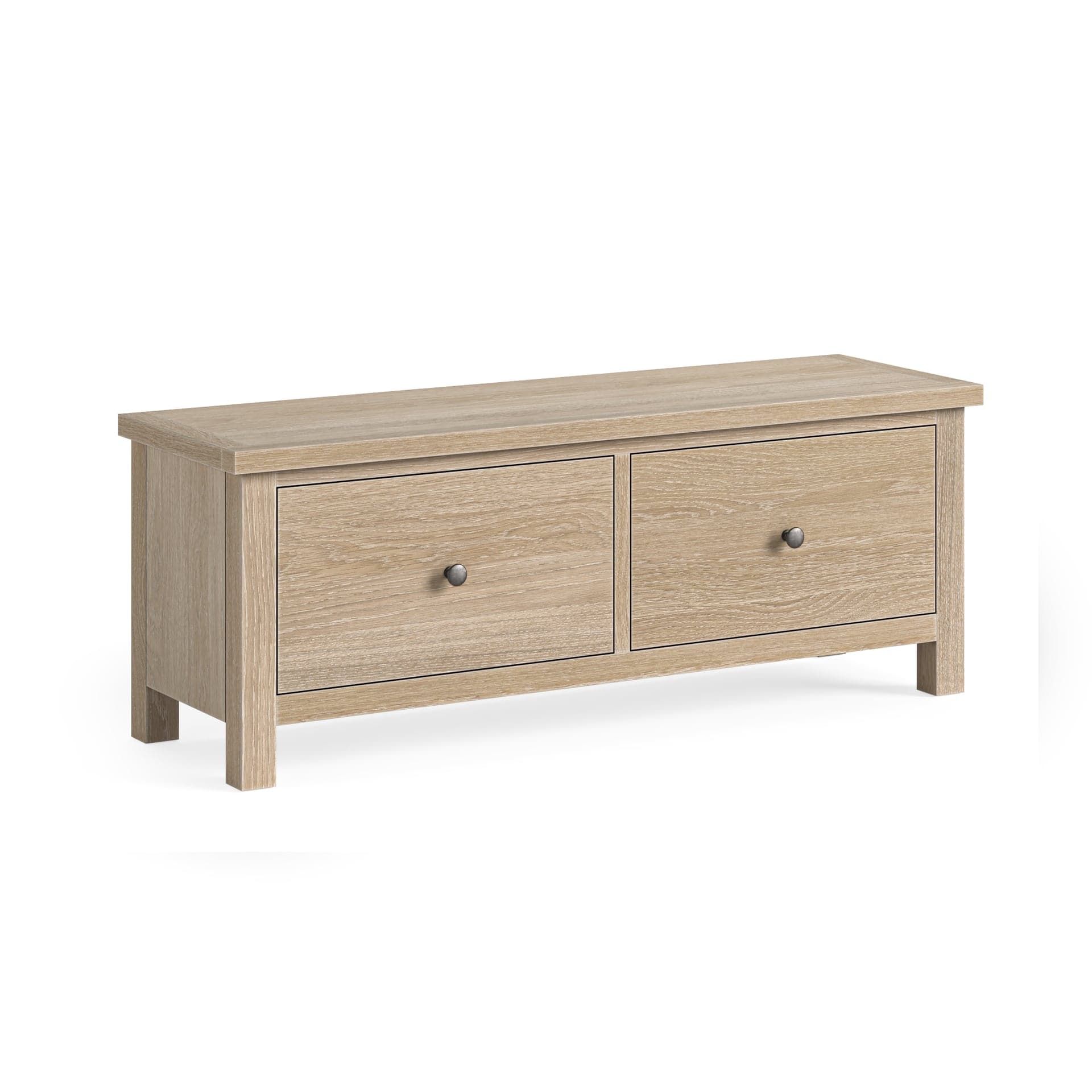 Modern Country Large 2 Drawer Bench Oak White Wash