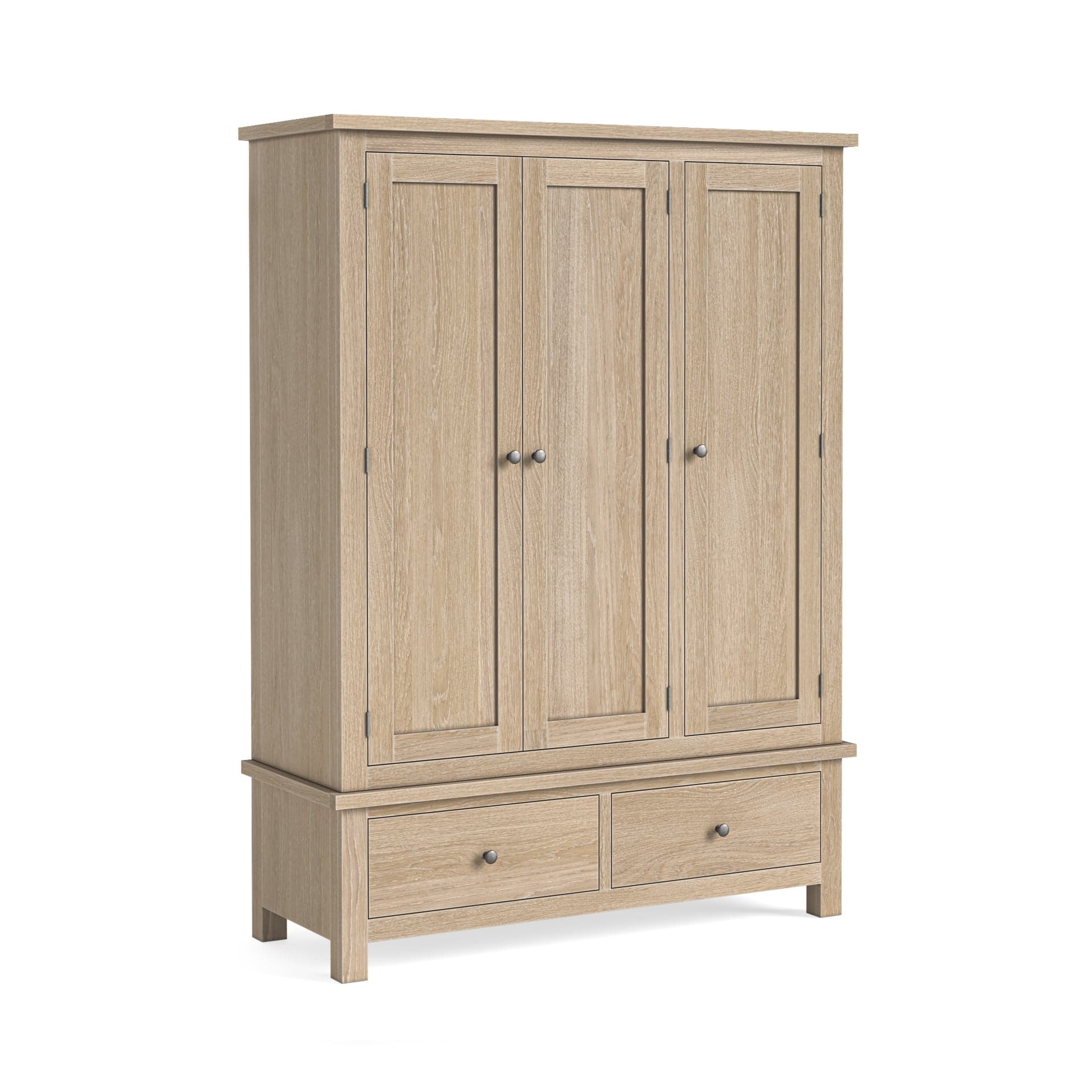 Modern Country Triple Wardrobe Oak White Wash