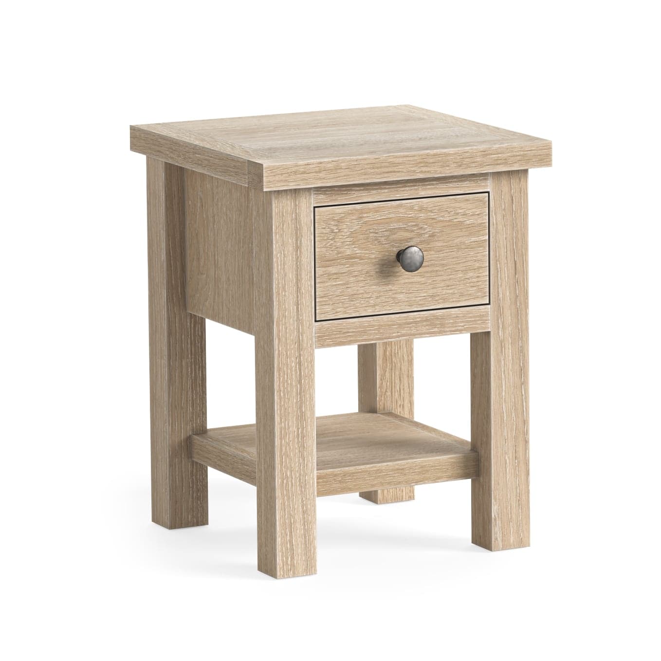 Modern Country Lamp Table With Shelf Oak White Wash