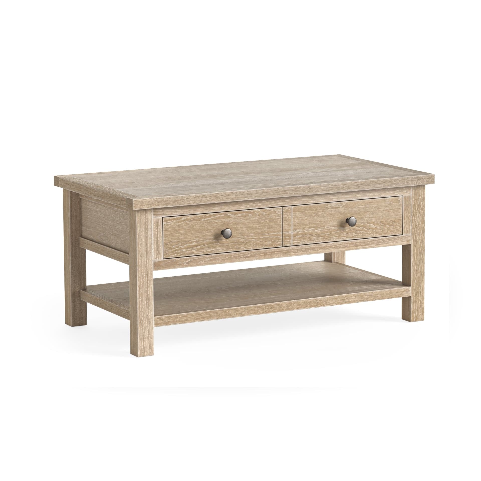 Modern Country Coffee Table With Shelf Oak White Wash