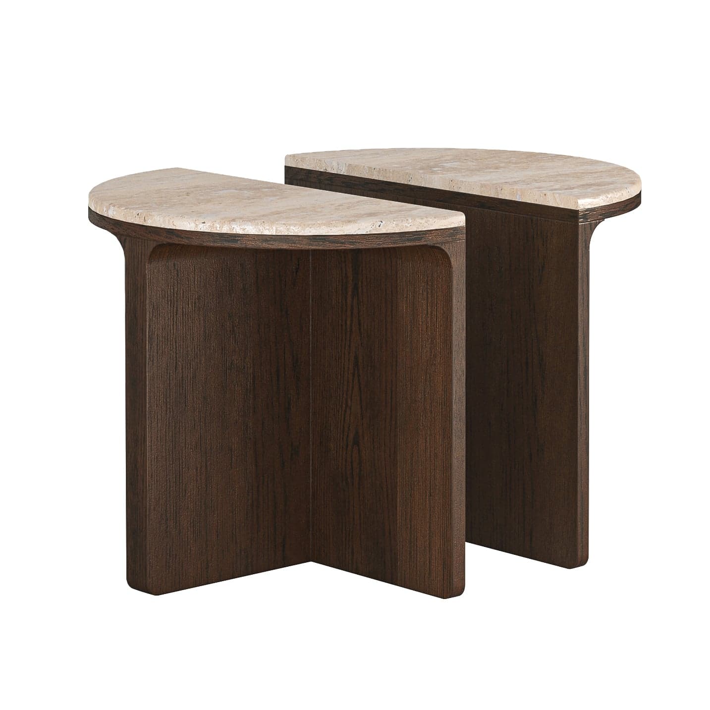 California Half Moon Nest of Table With Travertine Top