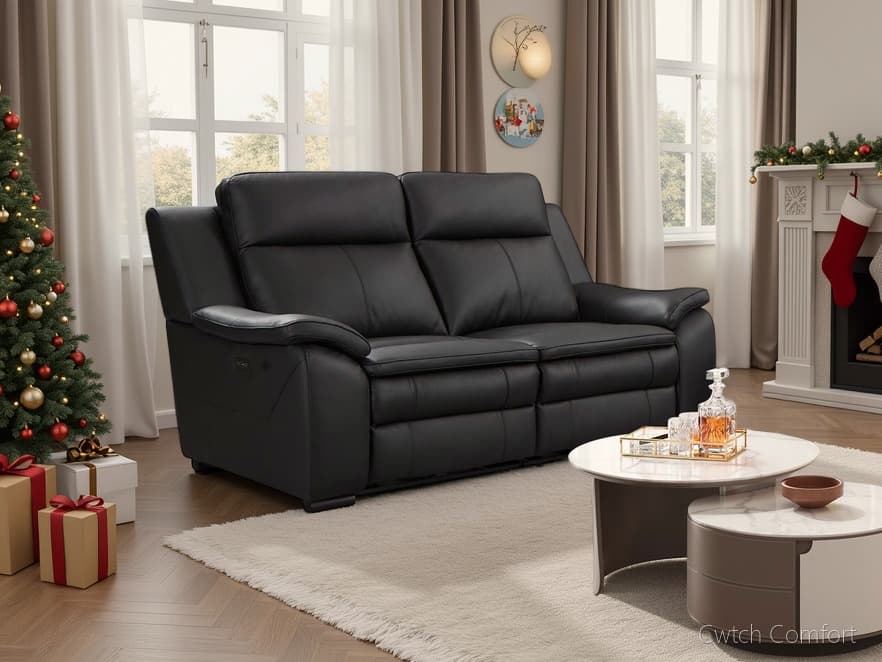 Boston Genuine Leather Electric Recliner Sofa Black 2 Seater