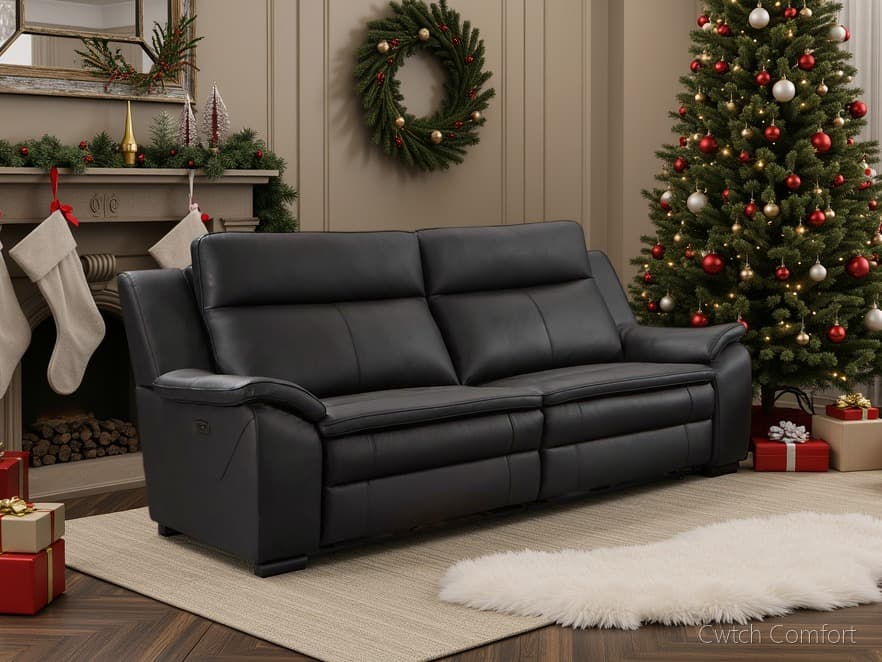 Boston Genuine Leather Electric Recliner Sofa Black 3 Seater