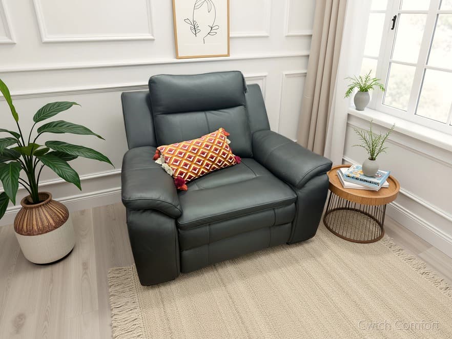 Boston Genuine Leather Electric Recliner Sofa Black Armchair