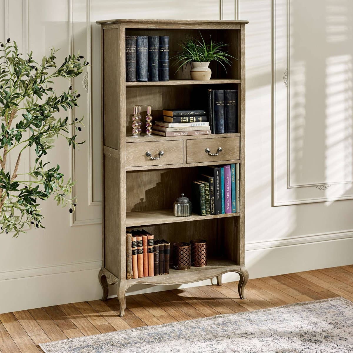 Camille French Style Tall Bookcase with Drawers