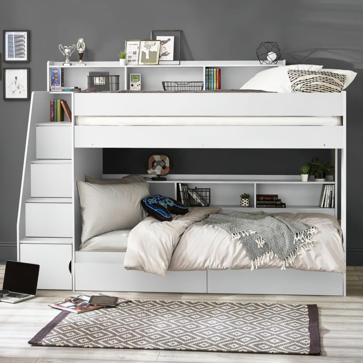 Camelot Staircase Bunk - All White