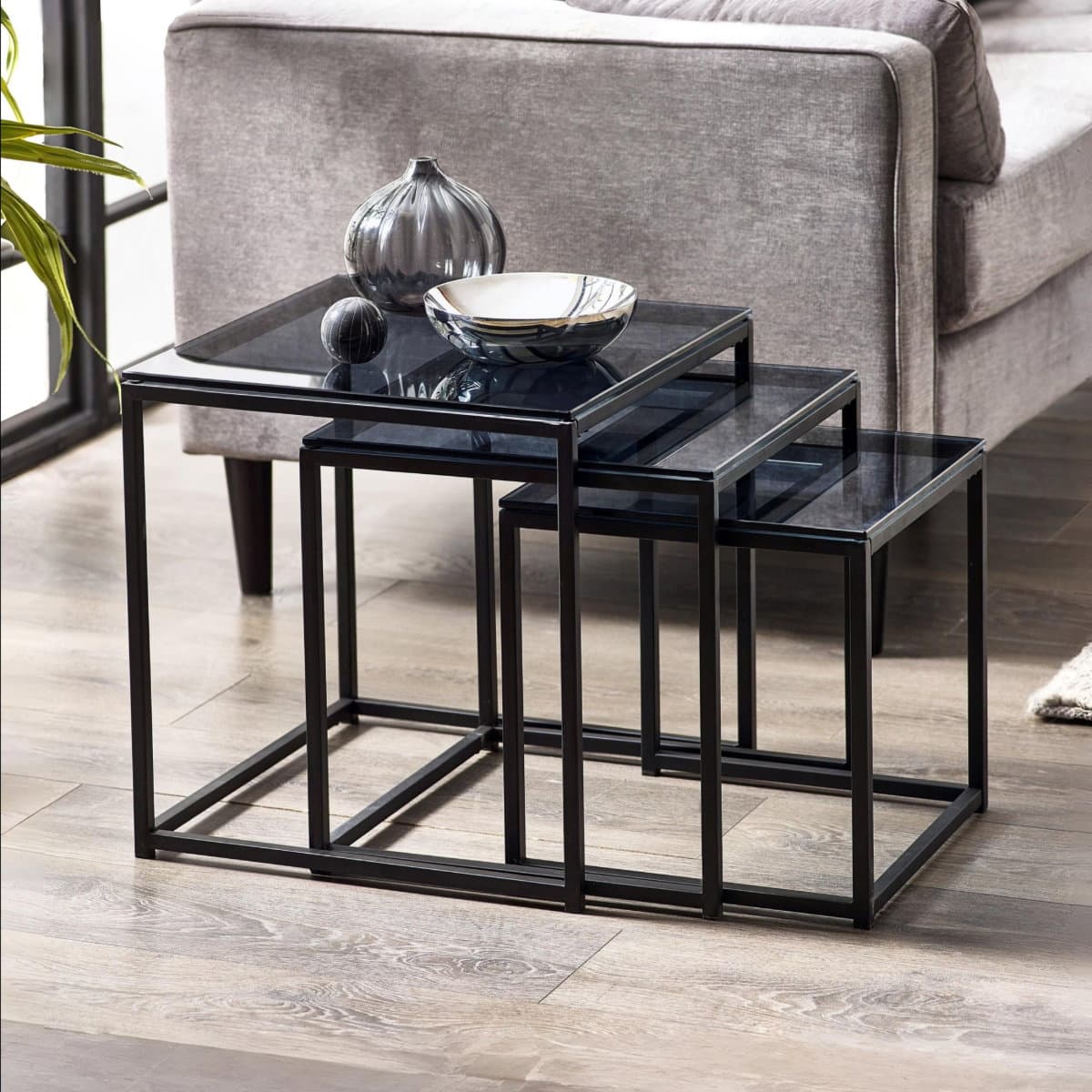 Chicago Nest of 3 Tables - Smoked Glass