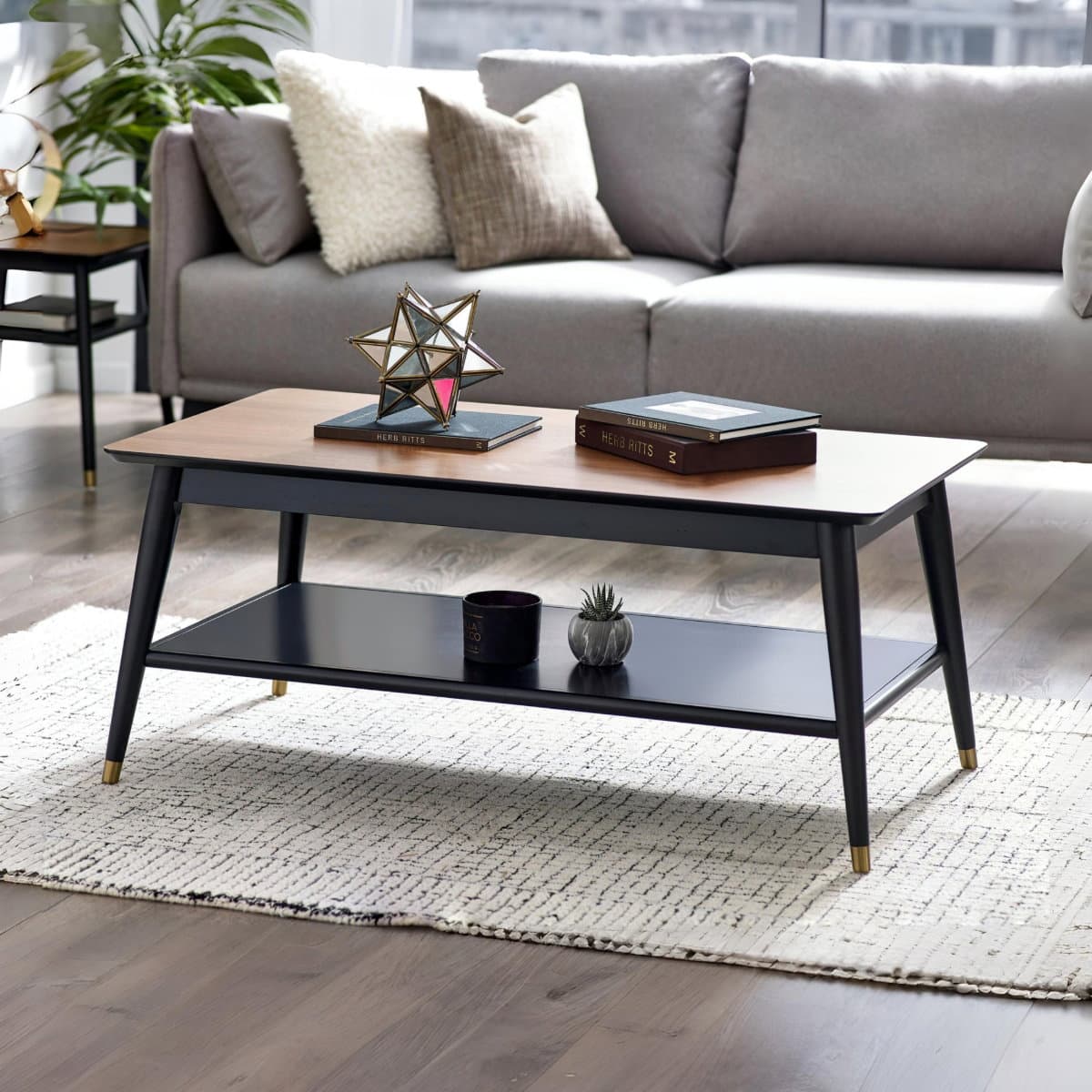 Findlay Coffee Table With Shelf - Walnut & Black