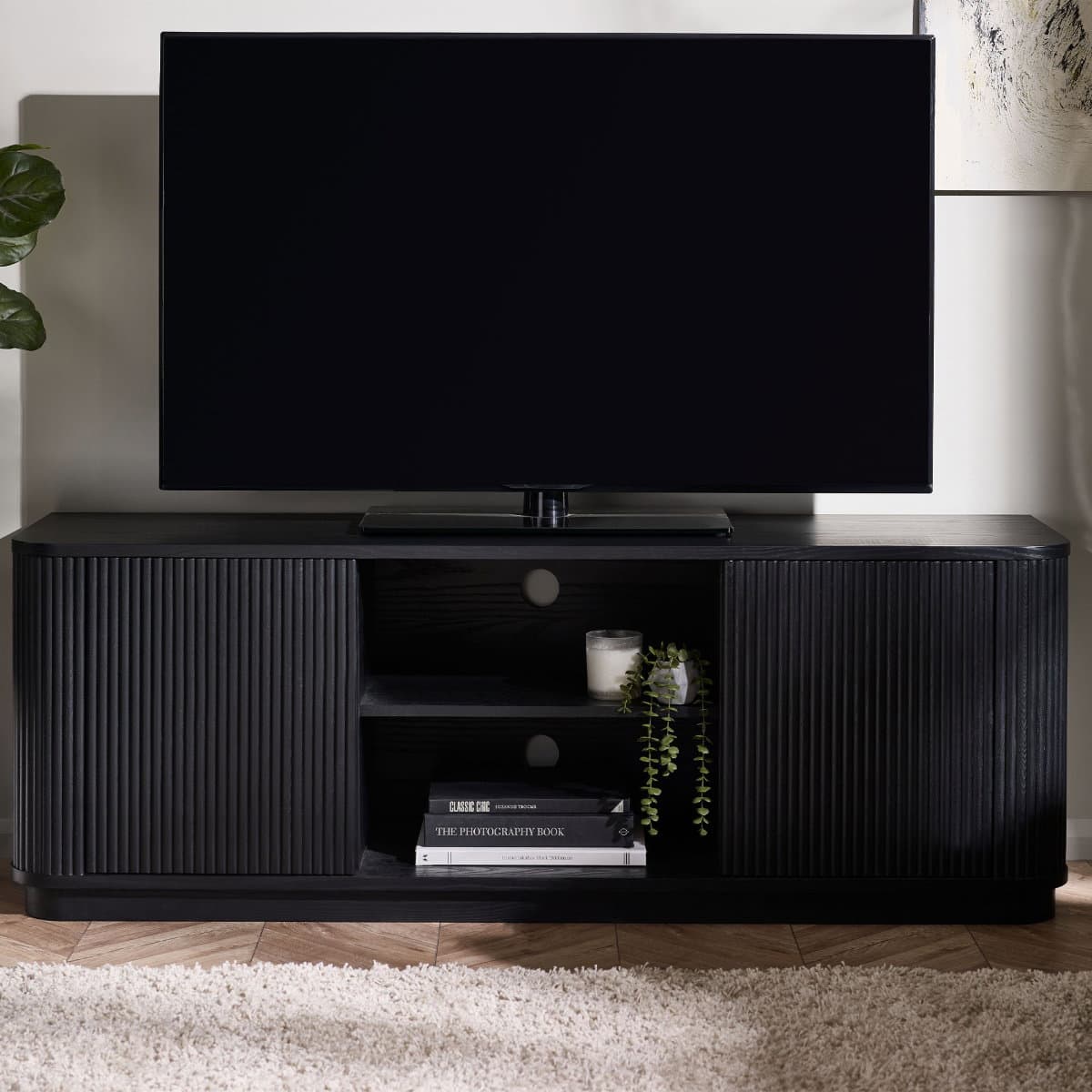 Louis Black Fluted Tv Unit