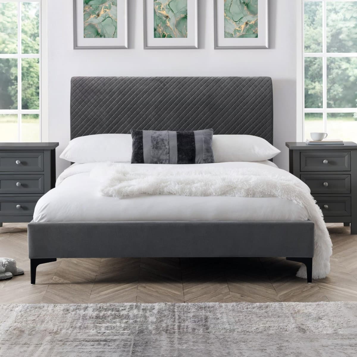 Sanderson Diamond Quilted Velvet Bed
